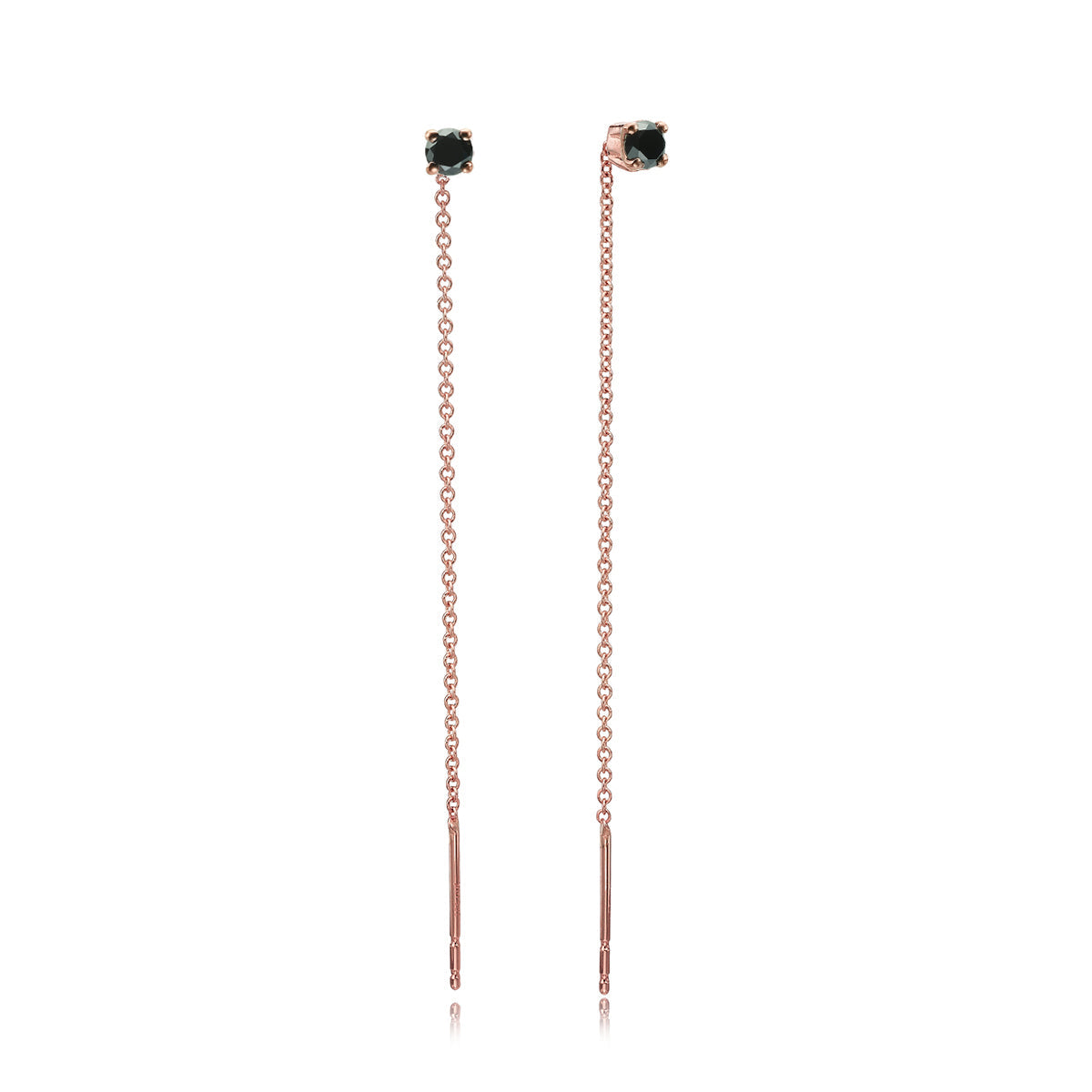 Gold chain earrings studded with 0.20ct black diamonds