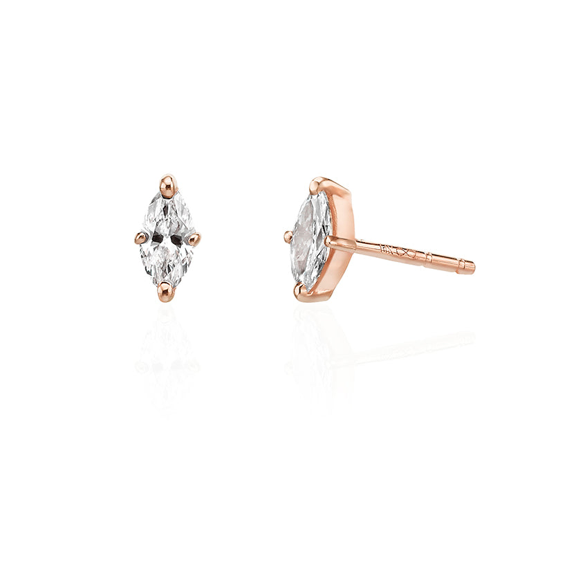 Gold solitaire earrings studded with marquise-cut diamonds