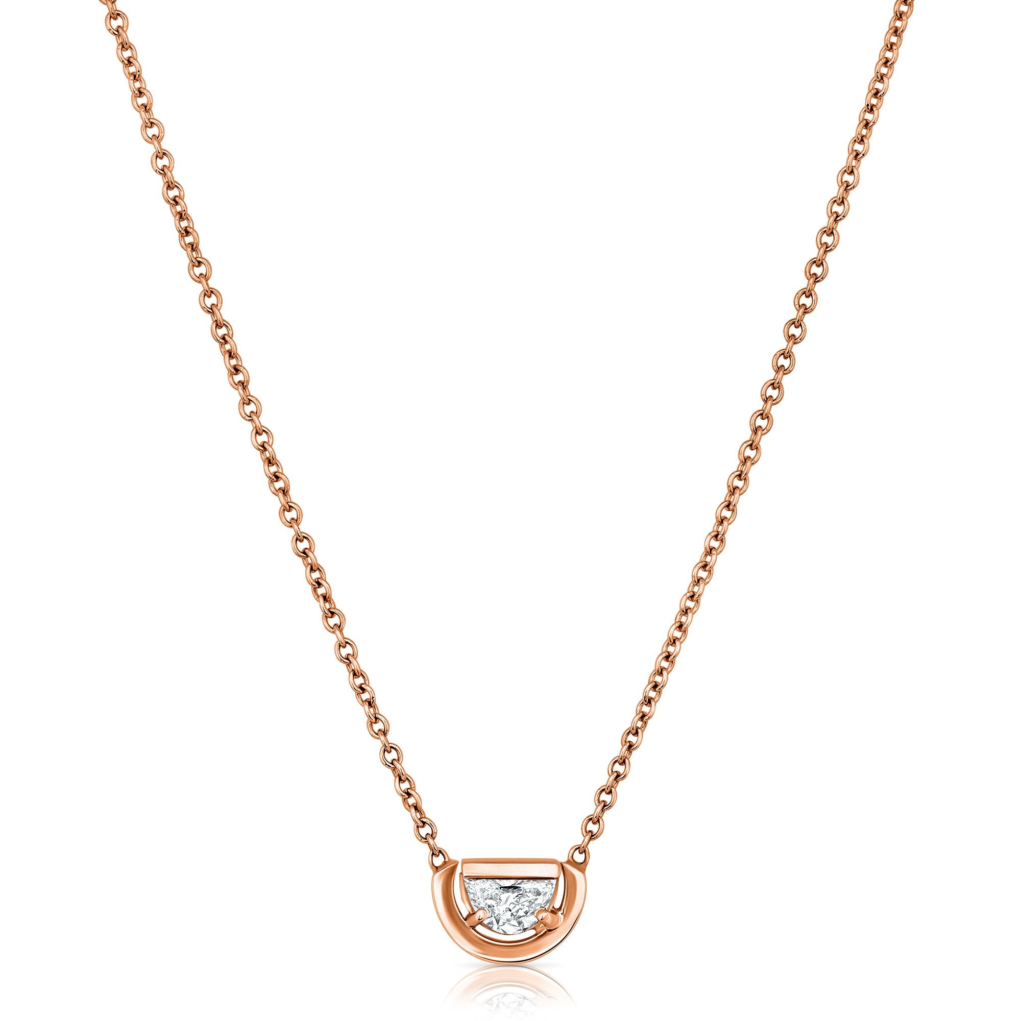 A special gold chain set with a diamond in a semi-circle cut in a modern design
