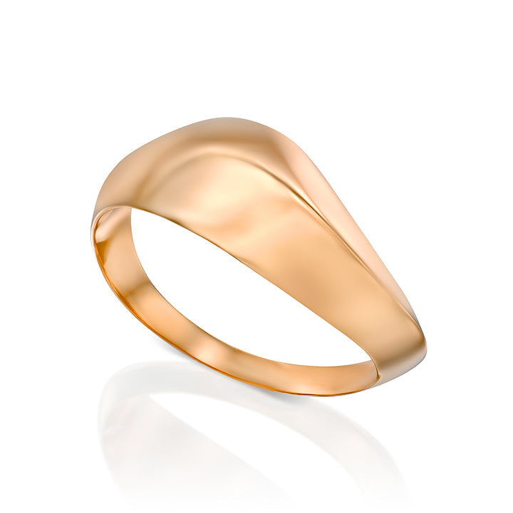A wide geometric gold ring in a wave shape