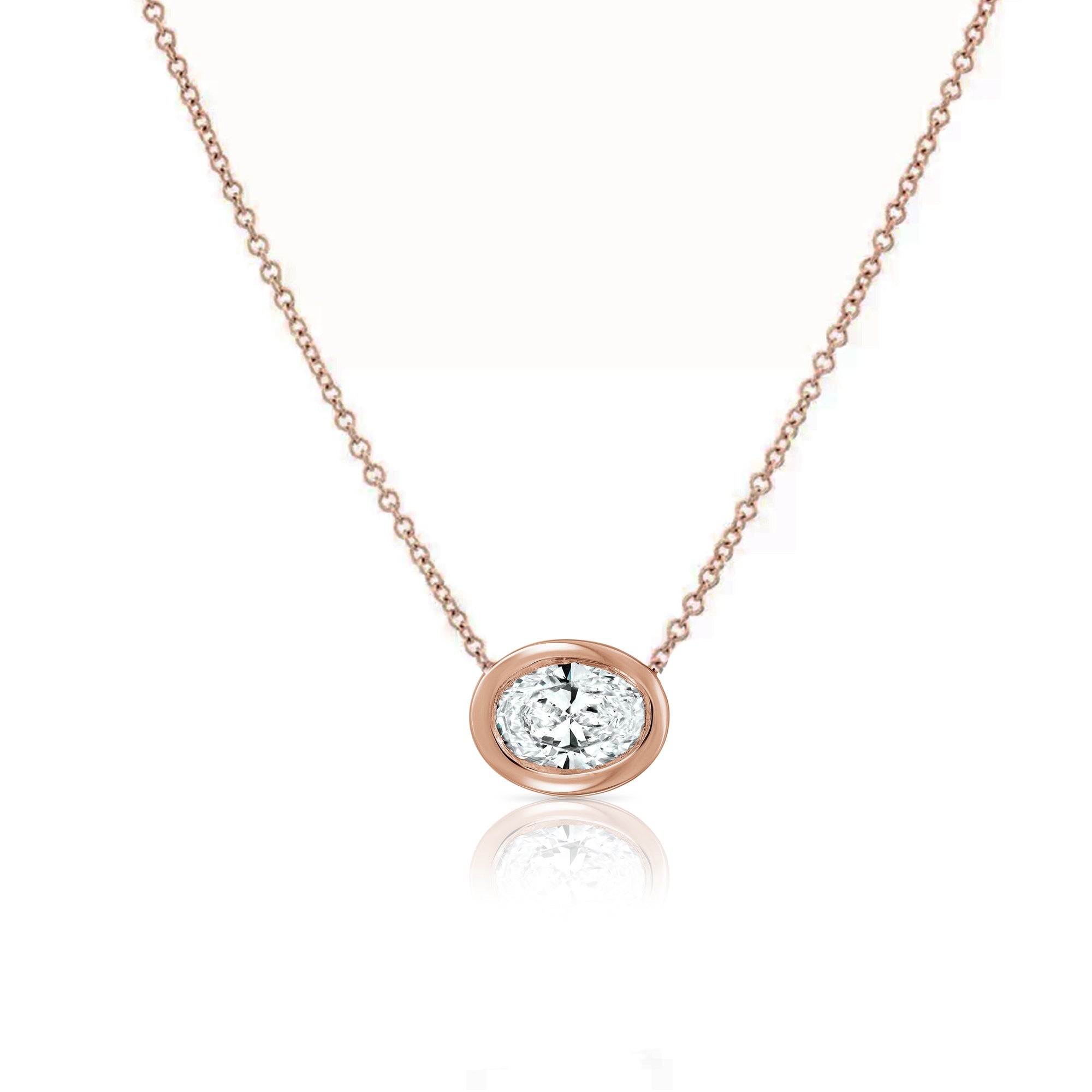 A classic gold necklace set with an oval-cut lab diamond