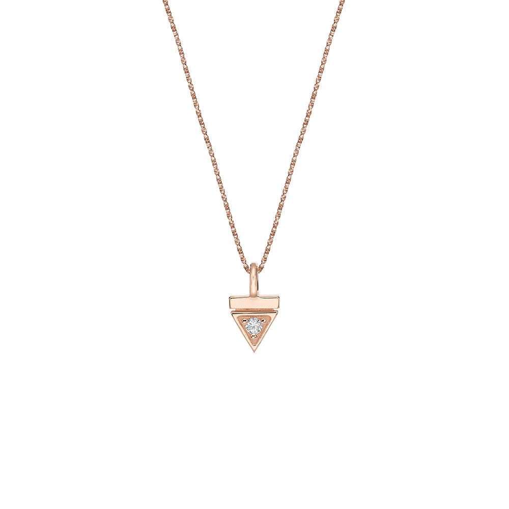 Fine gold chain with a triangle-shaped pendant studded with a 3-point diamond