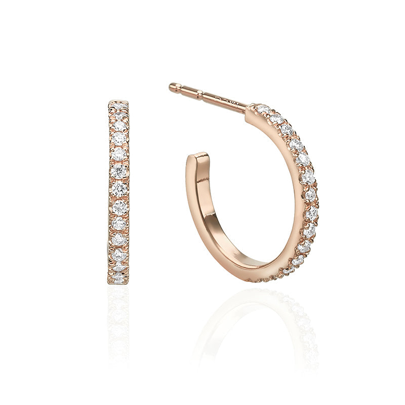 Thin hoop earrings studded with white diamonds