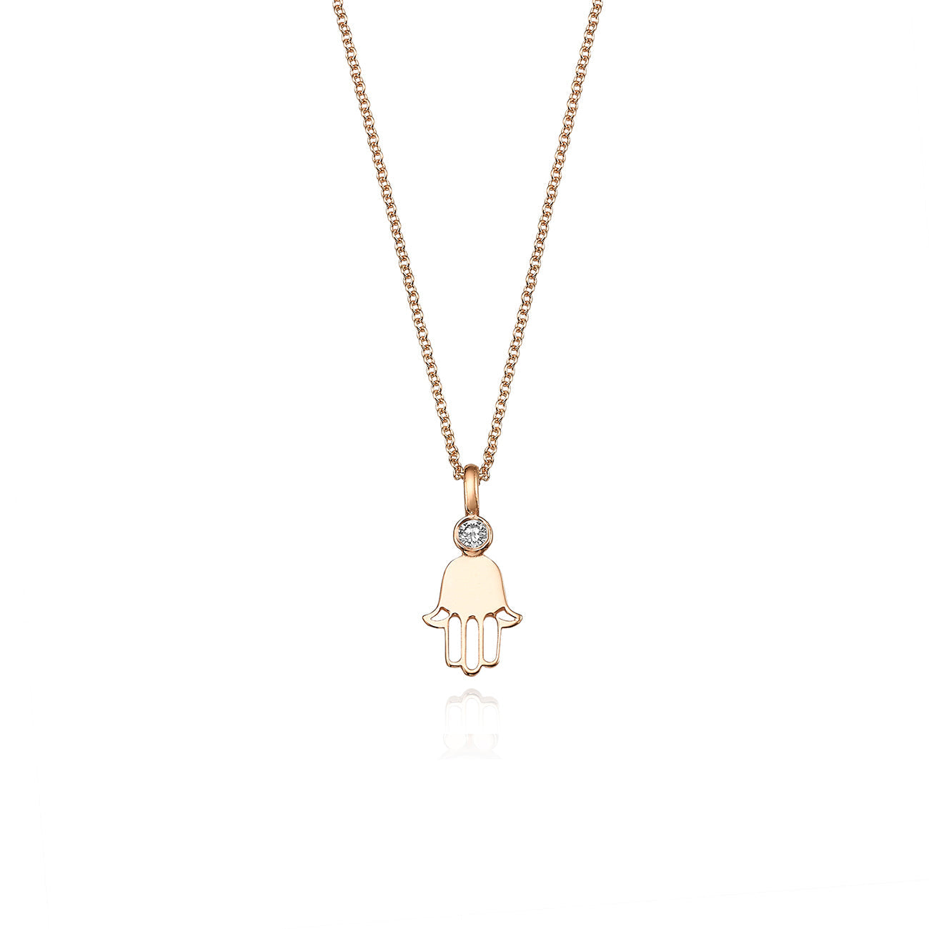Delicate hamsa necklace set with a diamond