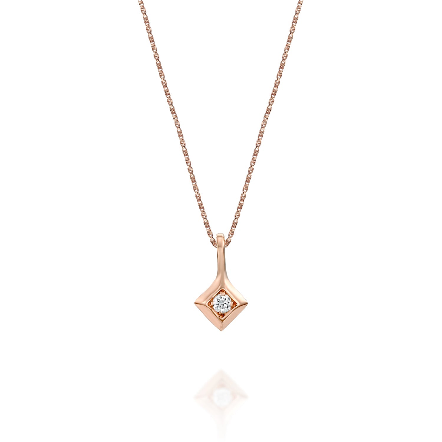 Fine gold necklace with a small square pendant and a 1.5 point diamond