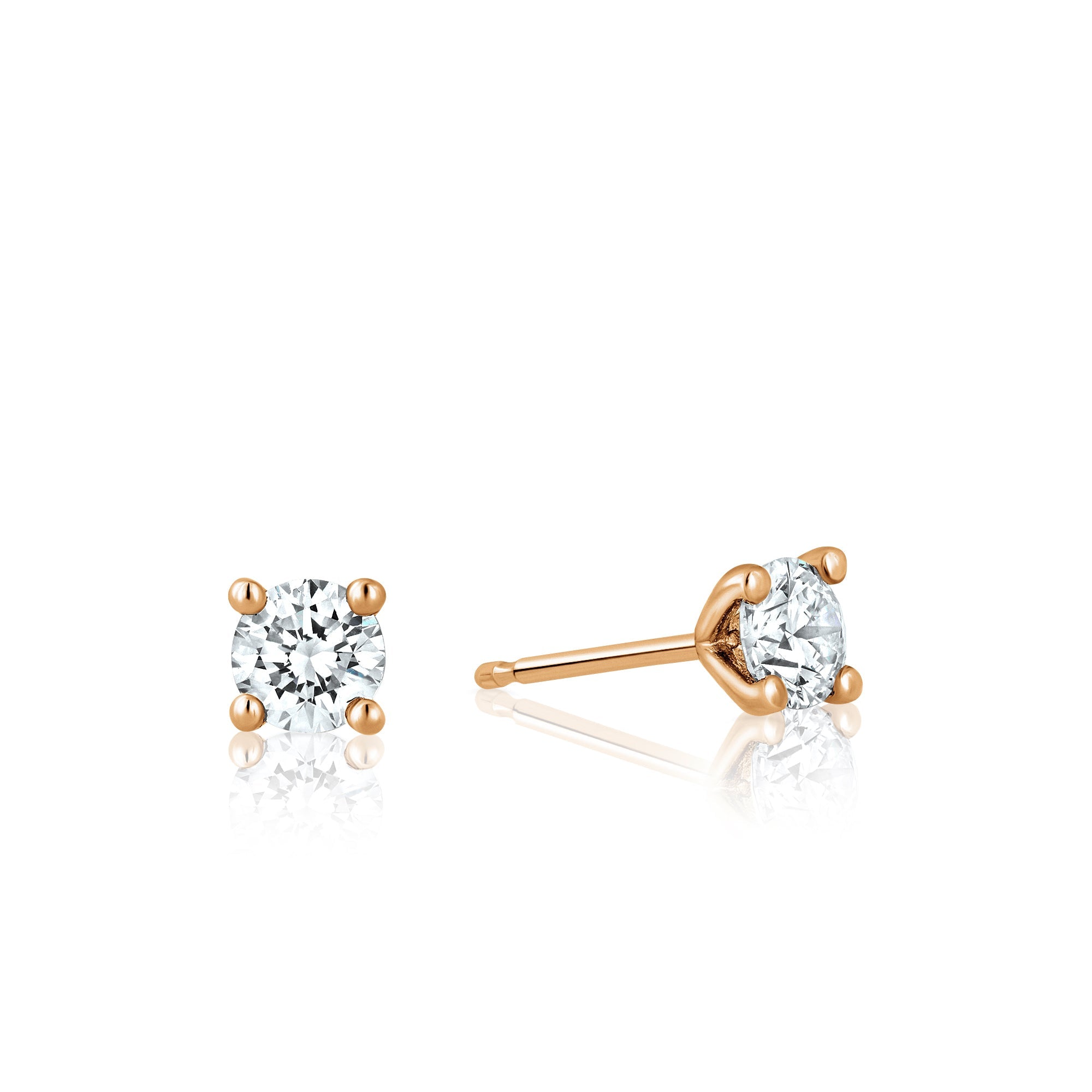 Solitaire earrings, classic tight diamond earrings studded with laboratory diamonds, total weight 60 points
