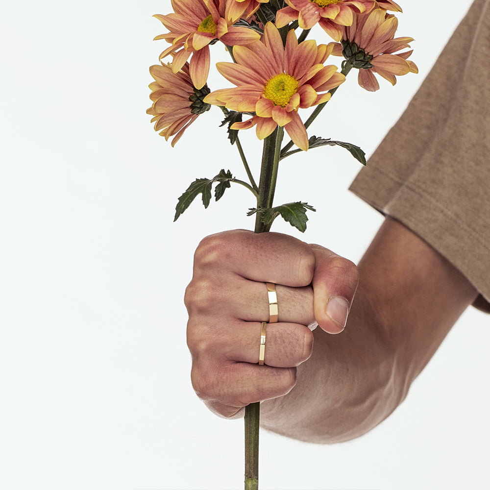 Wedding ring with flat ribs, wedding ring for man and woman, geometric design ring