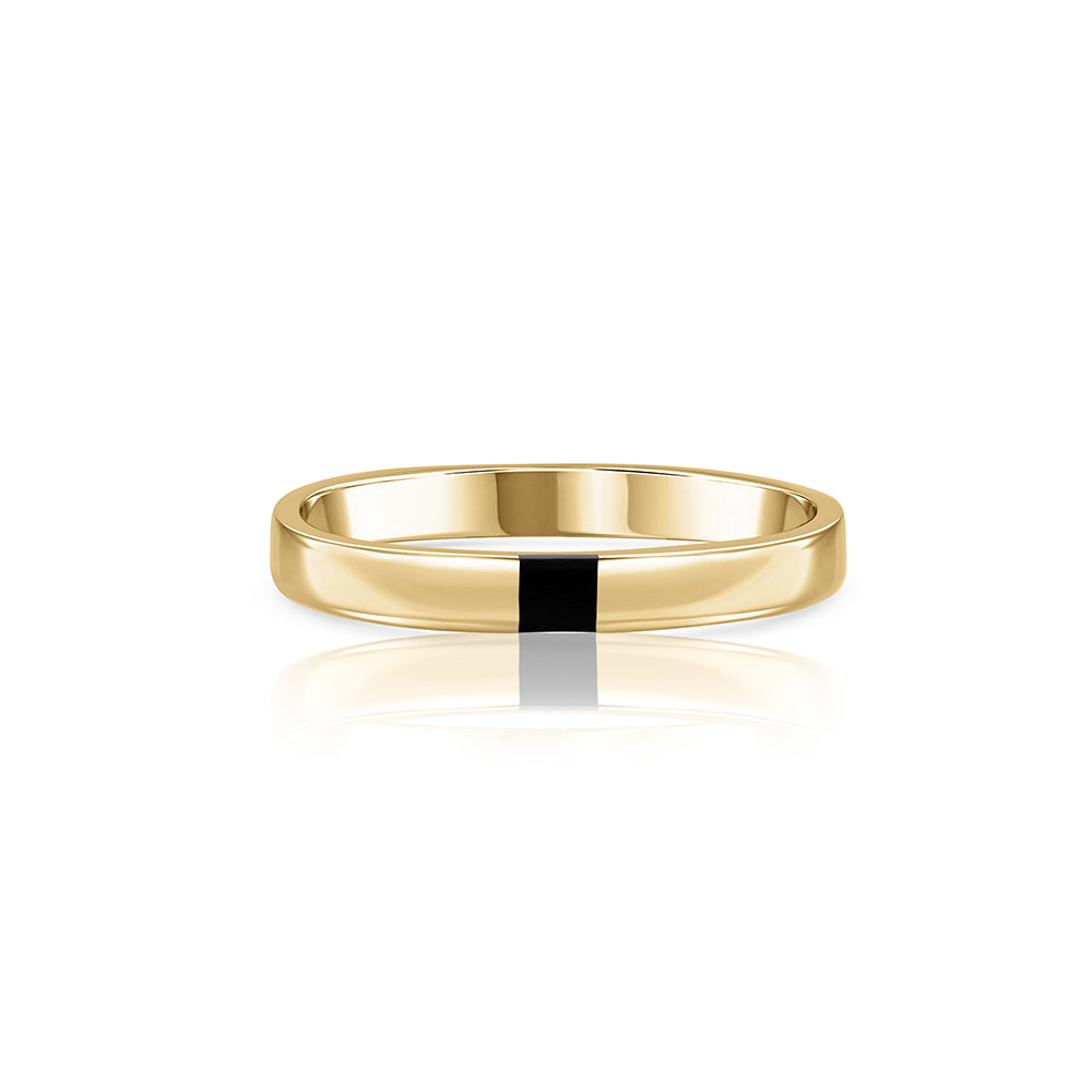 Flat gold ring for men, width 3 mm combined with black enamel