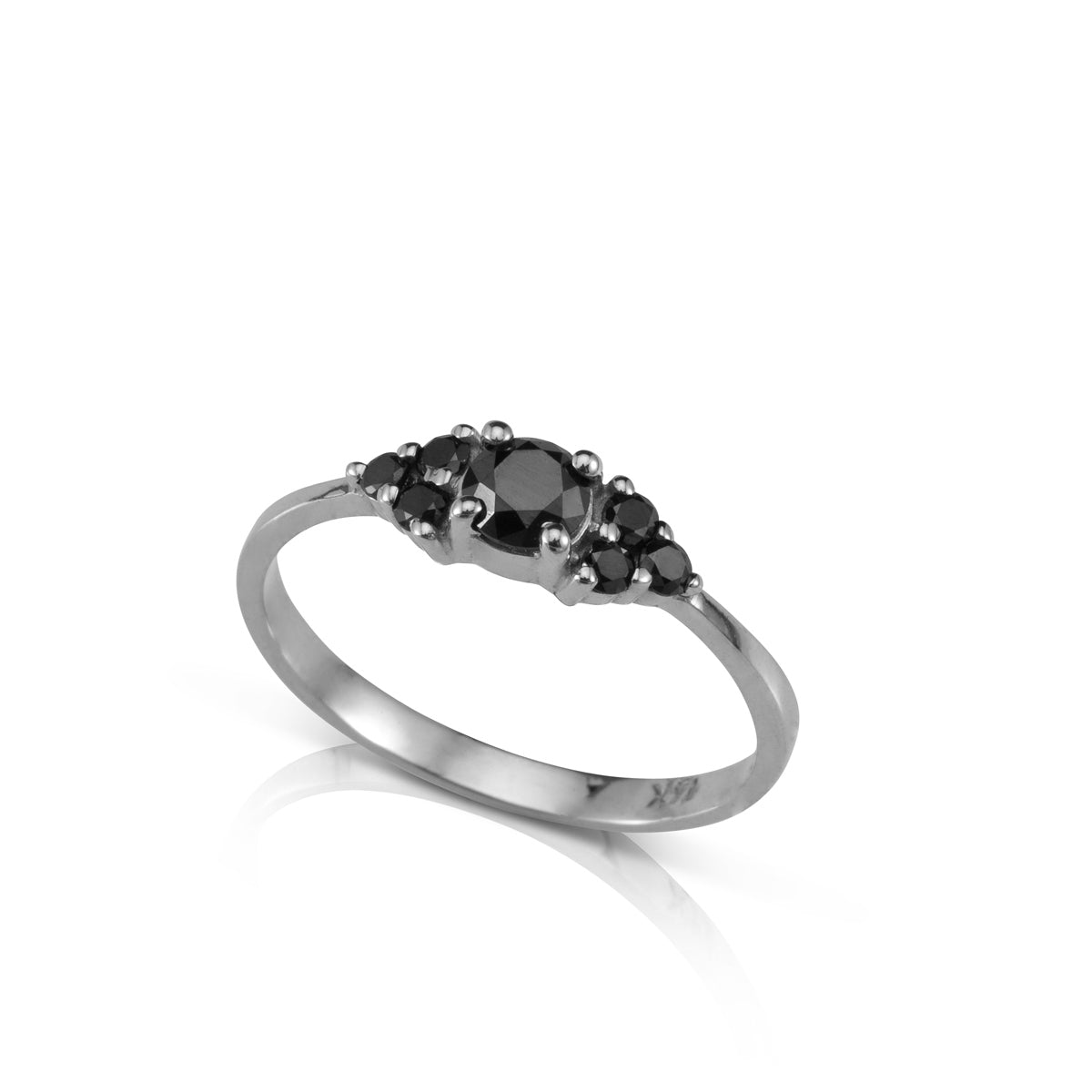 Engagement ring set with a central black diamond 0.35ct and 6 side black diamonds