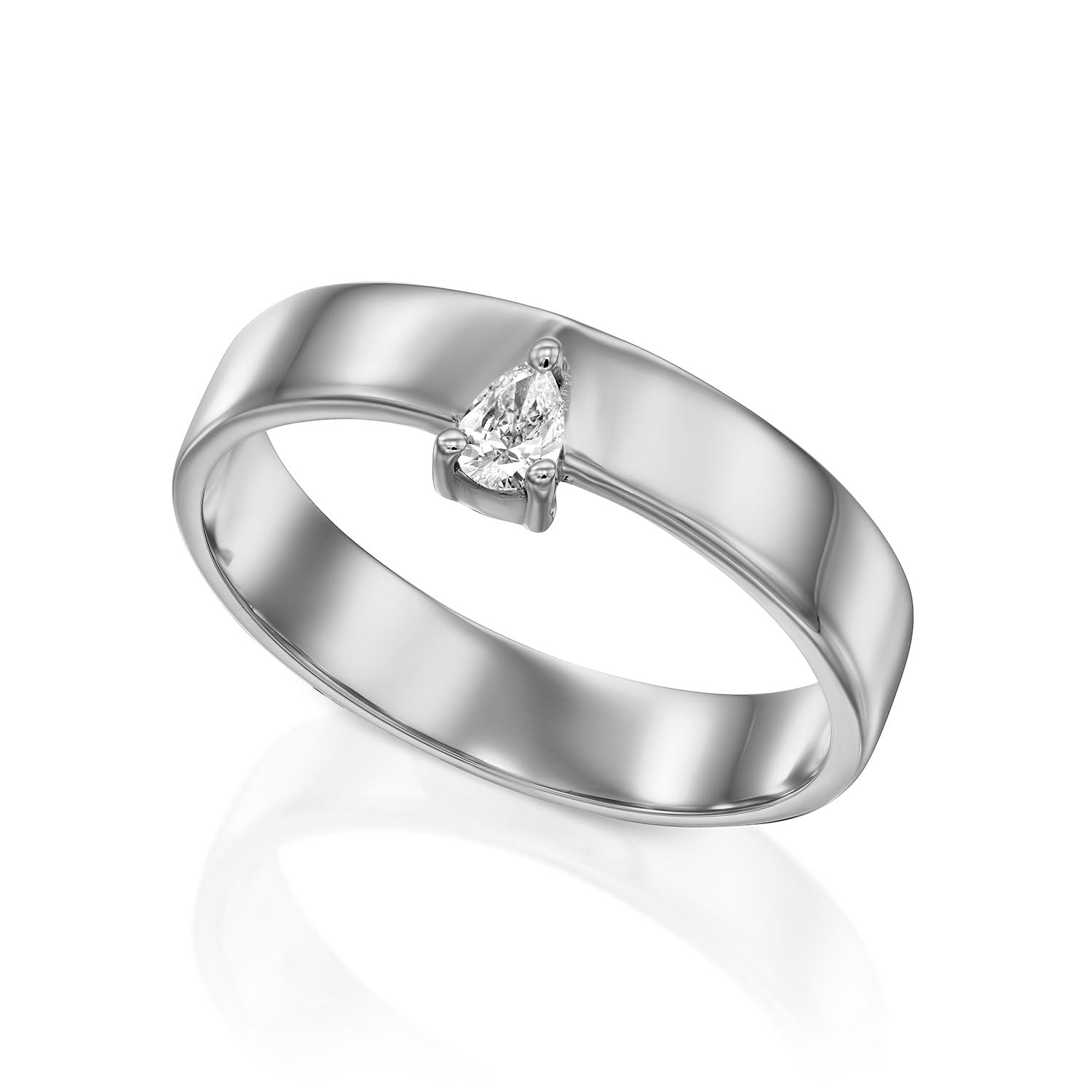 Modern smooth gold ring set with a drop cut diamond