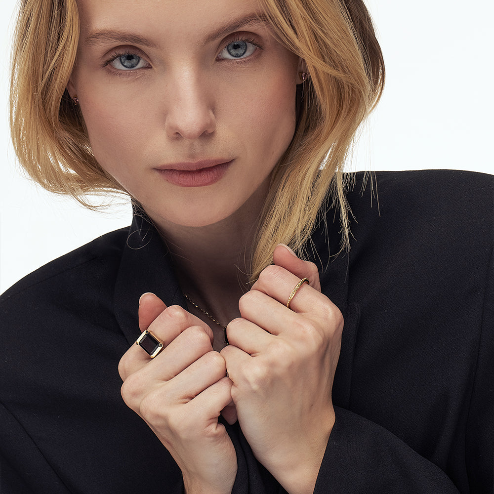 An impressive emerald cut garnet ring