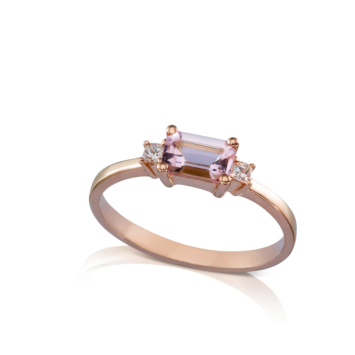 Morganite gold ring and square cut diamonds