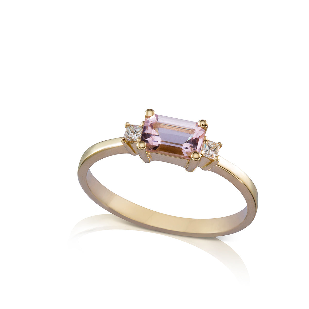 Morganite gold ring and square cut diamonds