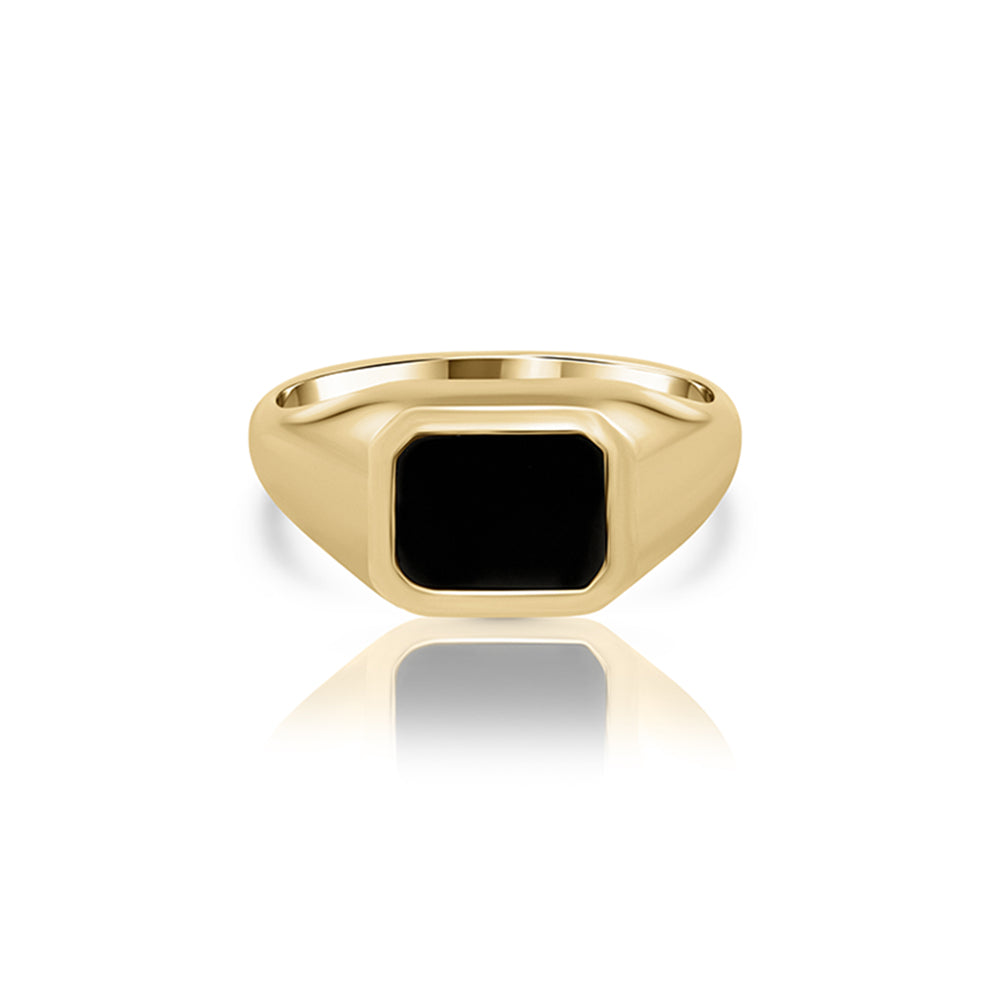Signet gold ring for men inlaid with black onyx