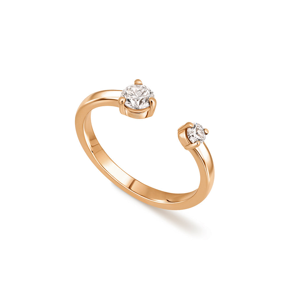 Open gold and diamond ring. A ring set with 2 laboratory diamonds.
