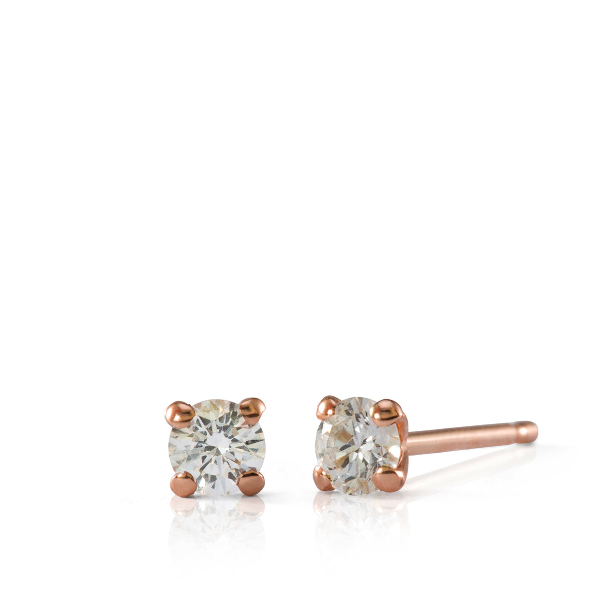 Solitaire earrings, classic tight diamond earrings studded with laboratory diamonds, total weight 40 points