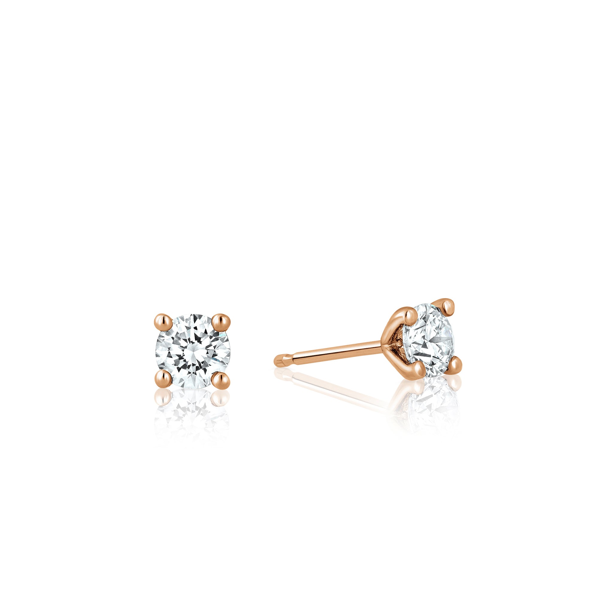 Solitaire earrings, classic tight diamond earrings studded with laboratory diamonds, total weight 30 points