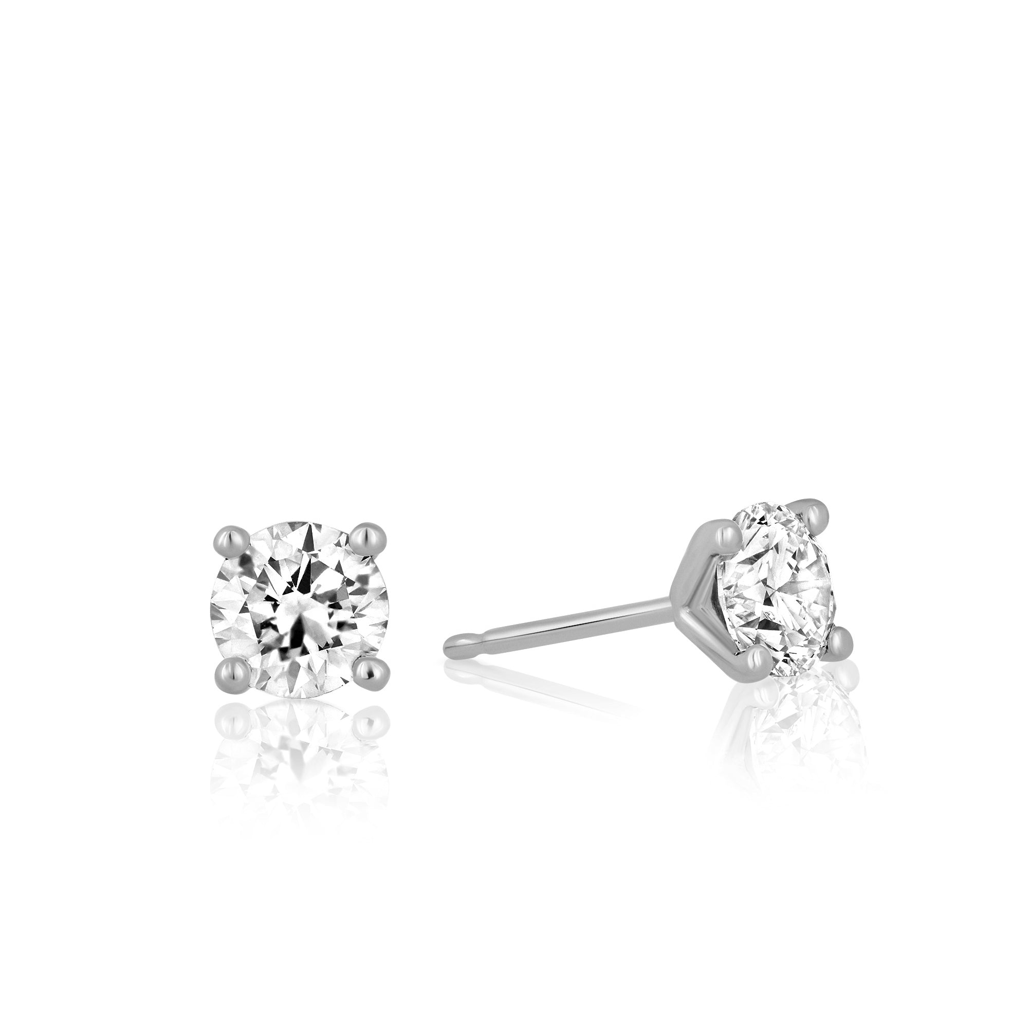 Solitaire earrings, classic tight diamond earrings studded with lab diamonds total weight 1 carat
