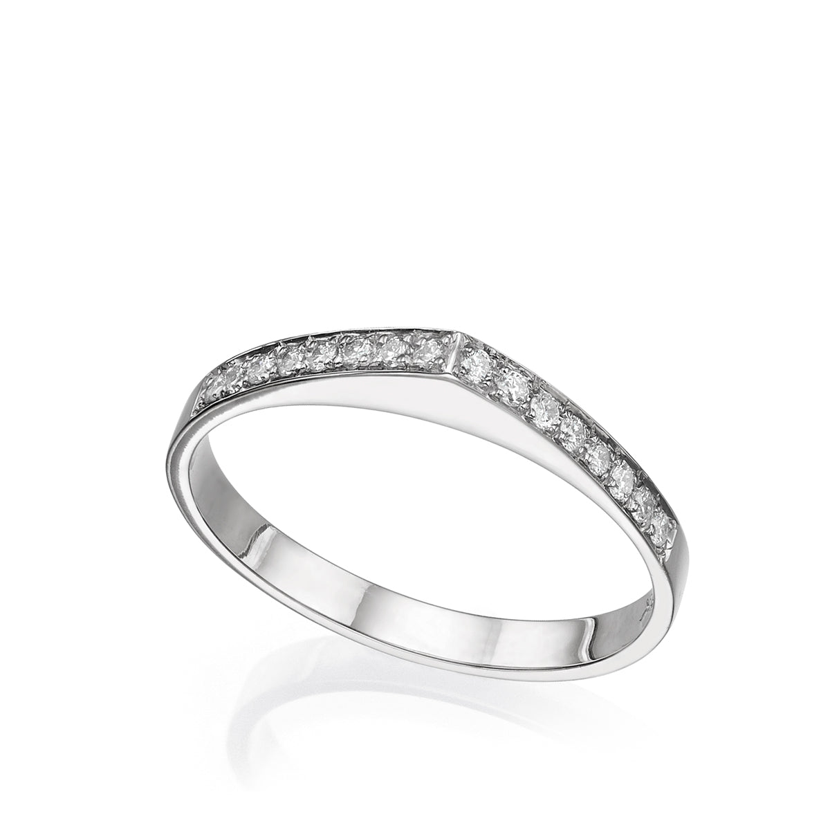 Drop-cut gold ring studded with a row of diamonds