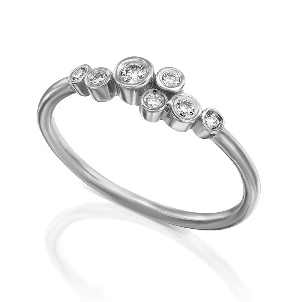 White diamond ring of varying sizes in a cup setting