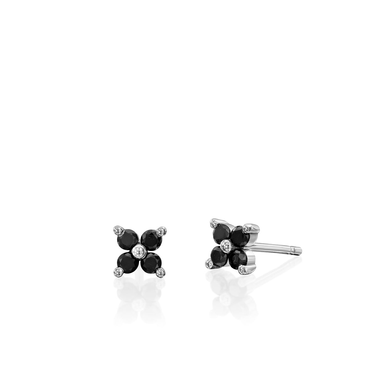 Tight gold earrings studded with 4 black diamonds