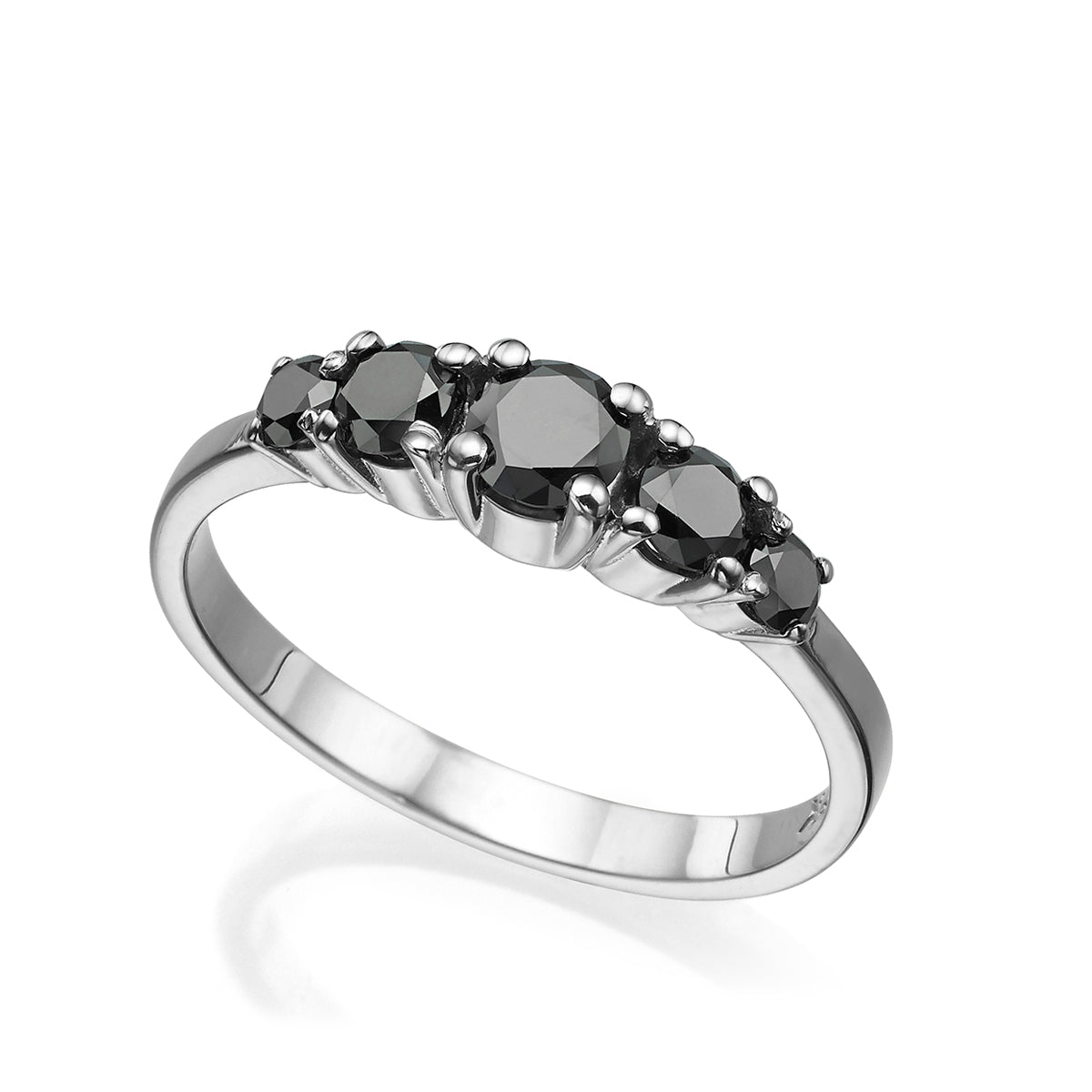 A gold ring set with 5 black diamonds, 60 points, inlaid with teeth