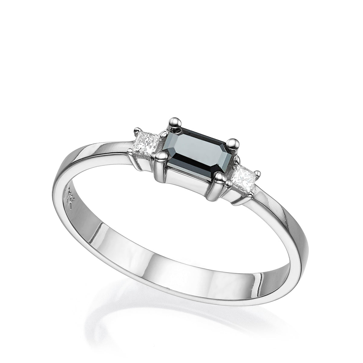 Baguette-cut black diamond ring and white princesses