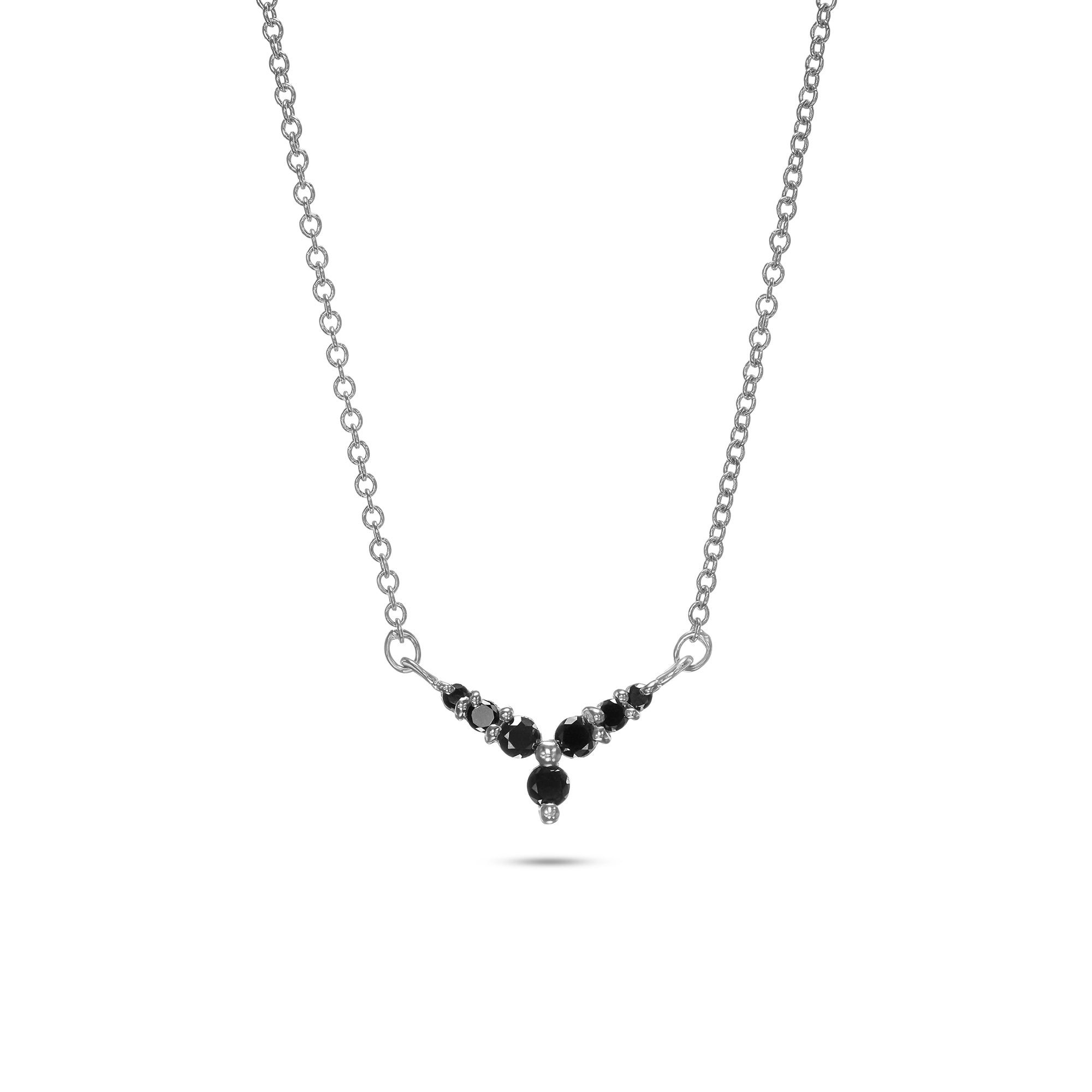 Gold and black diamond necklace with V pendant in a flower design