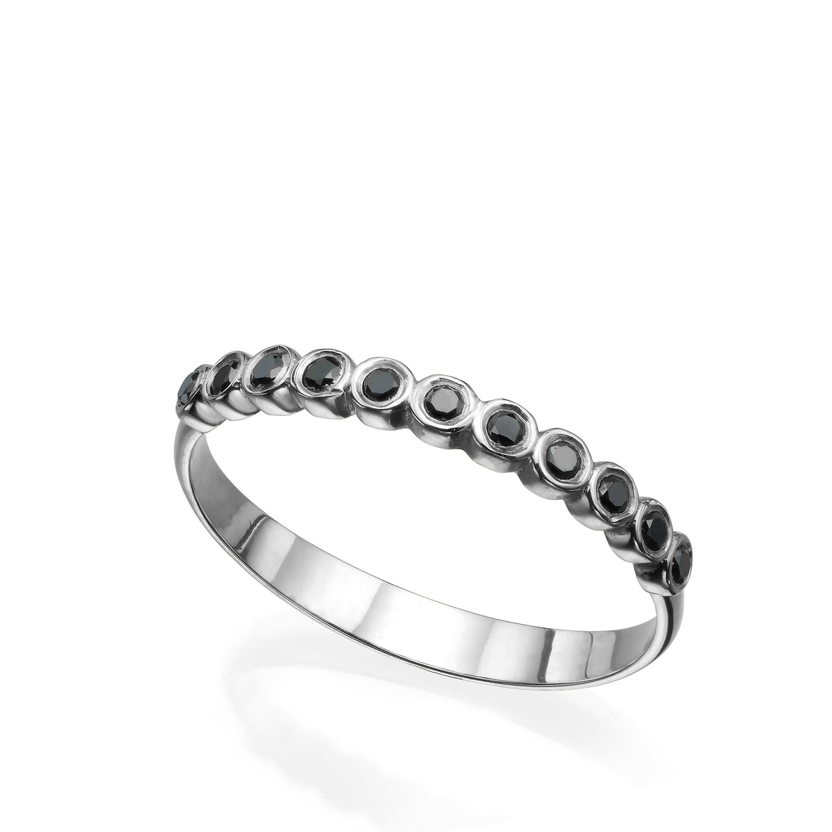 Black diamond ring in glass setting