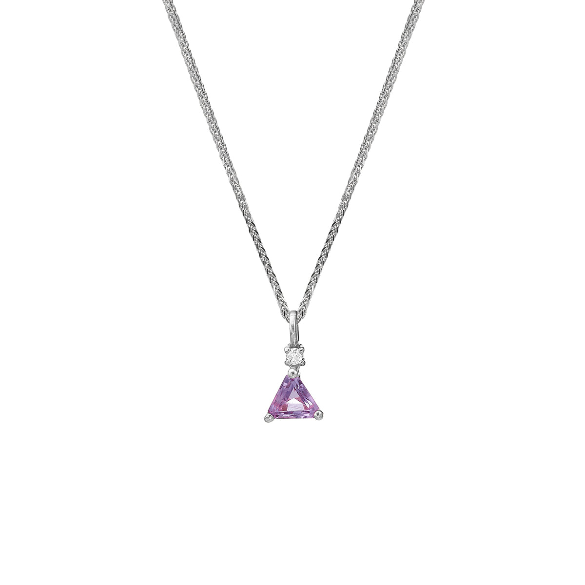 Gold necklace with an amethyst and diamond studded pendant