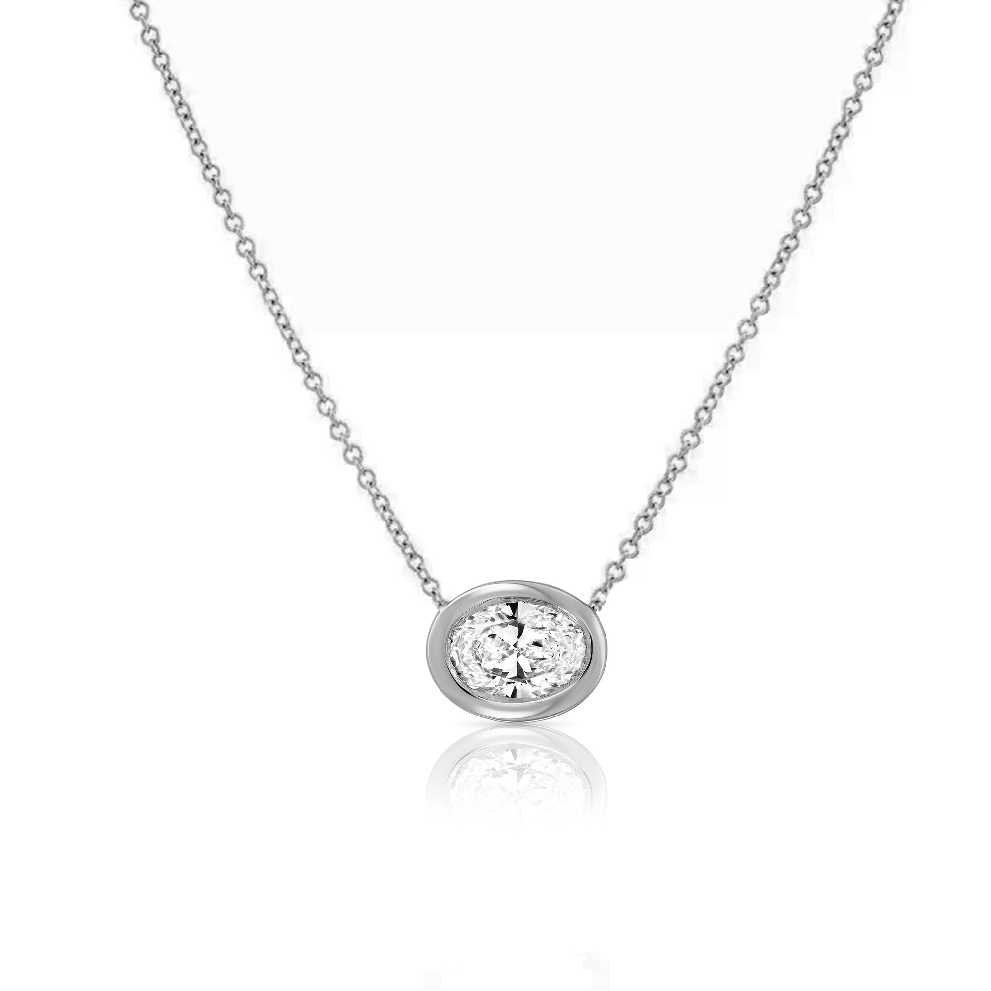 A classic gold necklace set with an oval-cut lab diamond