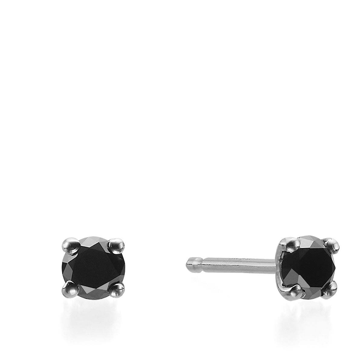 Gold solitaire earrings studded with black diamonds
