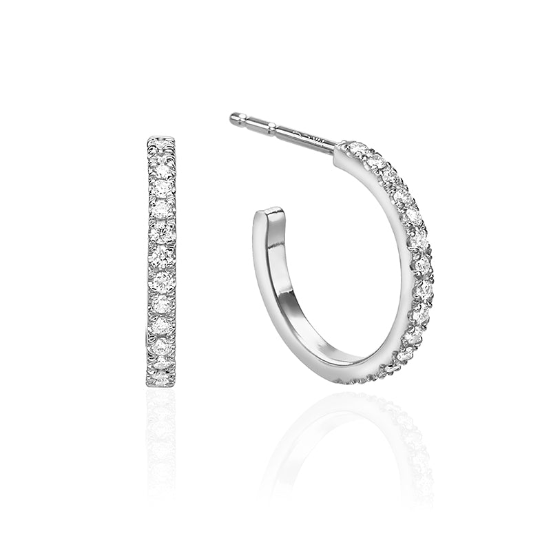 Thin hoop earrings studded with white diamonds