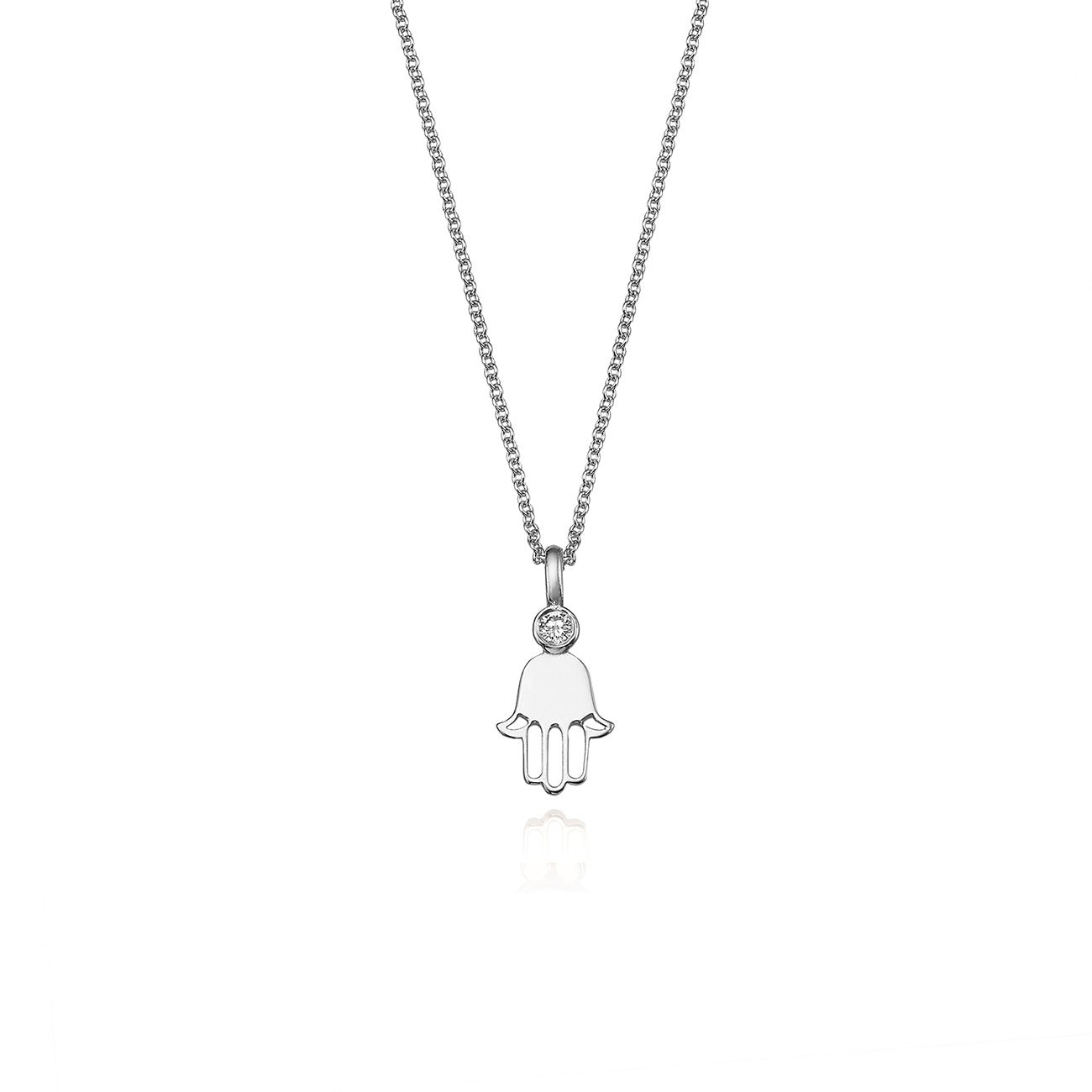 Delicate hamsa necklace set with a diamond