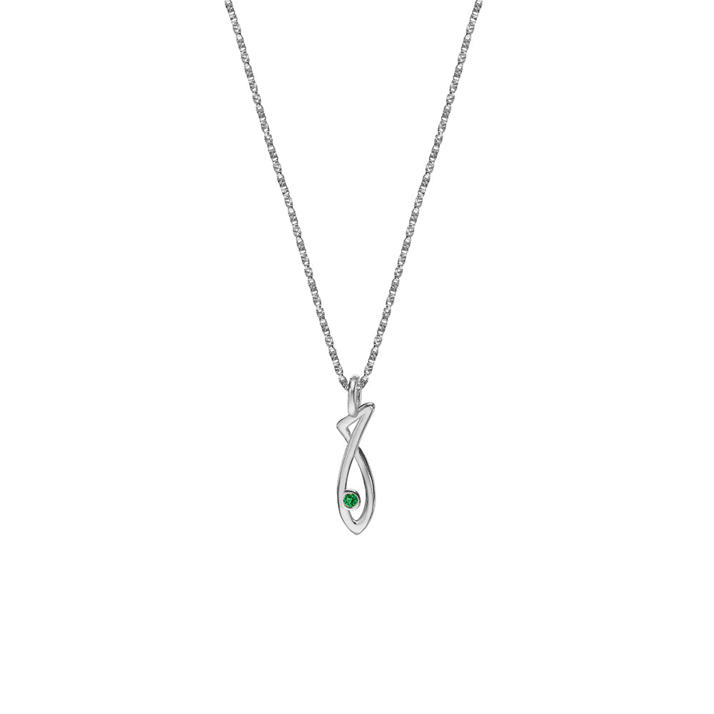 Gold necklace with an emerald-studded fish pendant