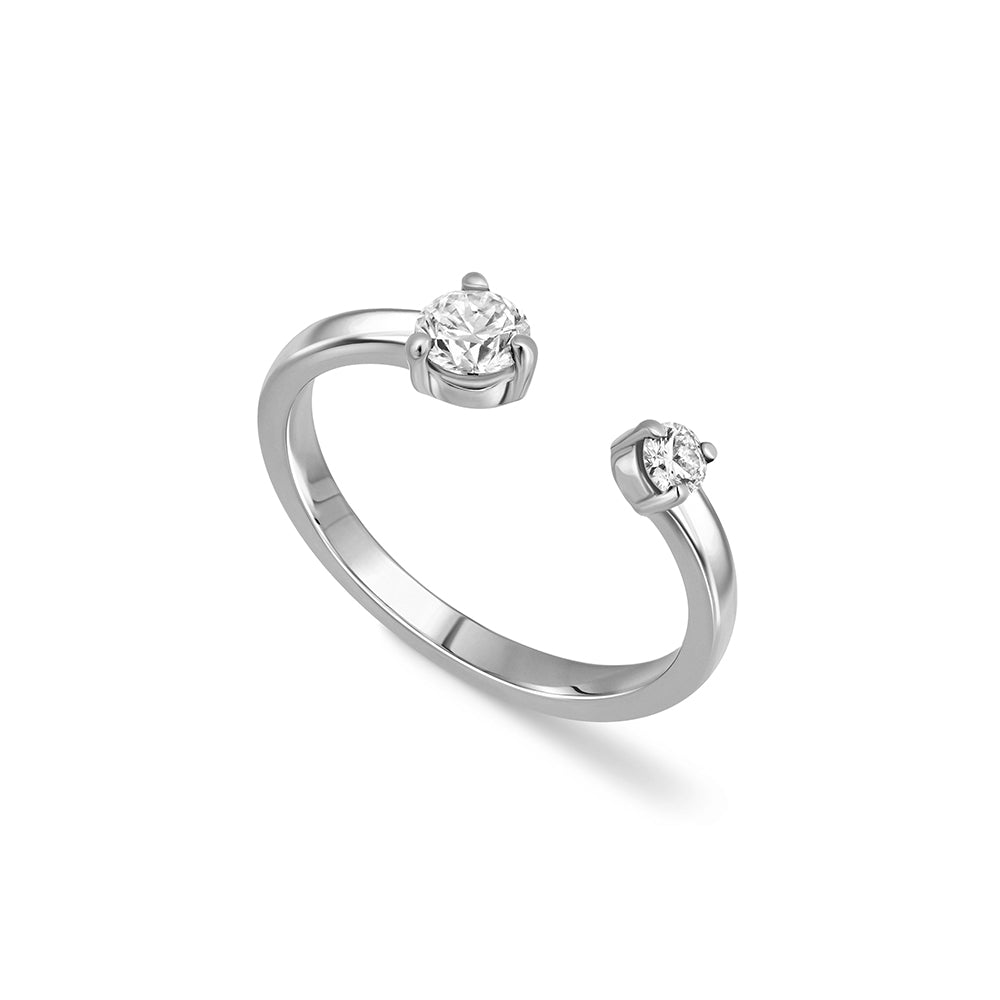 Open gold and diamond ring. A ring set with 2 laboratory diamonds.
