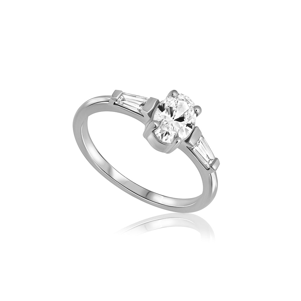Engagement ring set with laboratory diamonds, oval central stone 0.70ct
