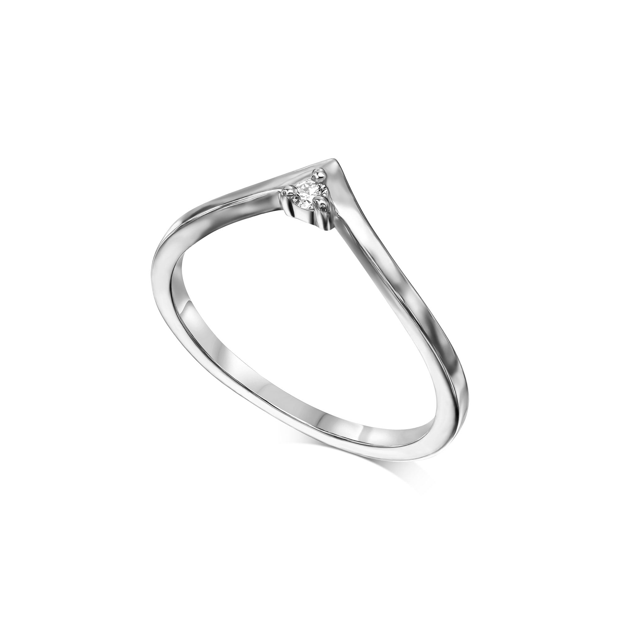 V-shaped gold ring set with a white diamond