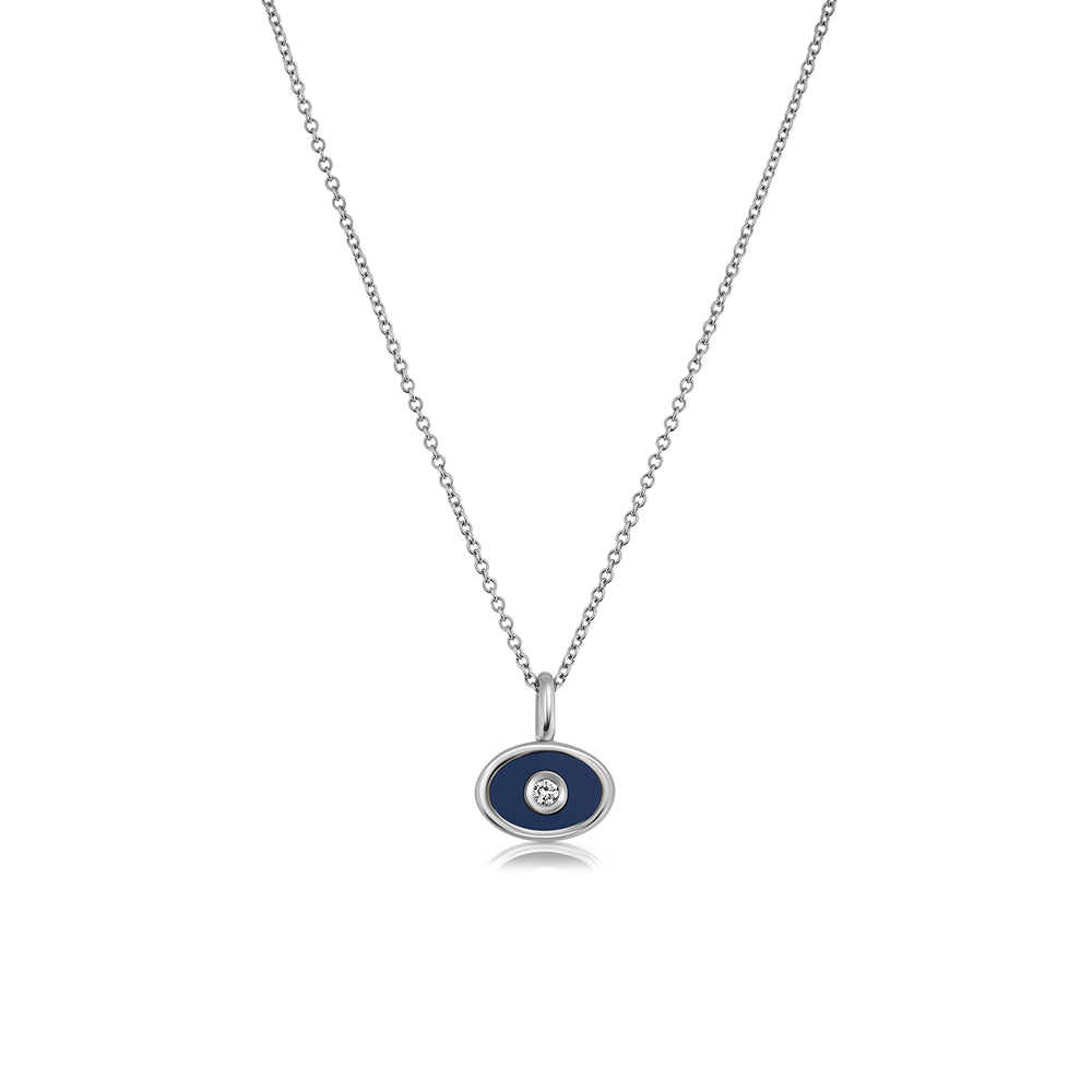 A gold chain in the style of the evil eye. Combined enamel and laboratory diamond in the center. Evil eye necklace for men and women