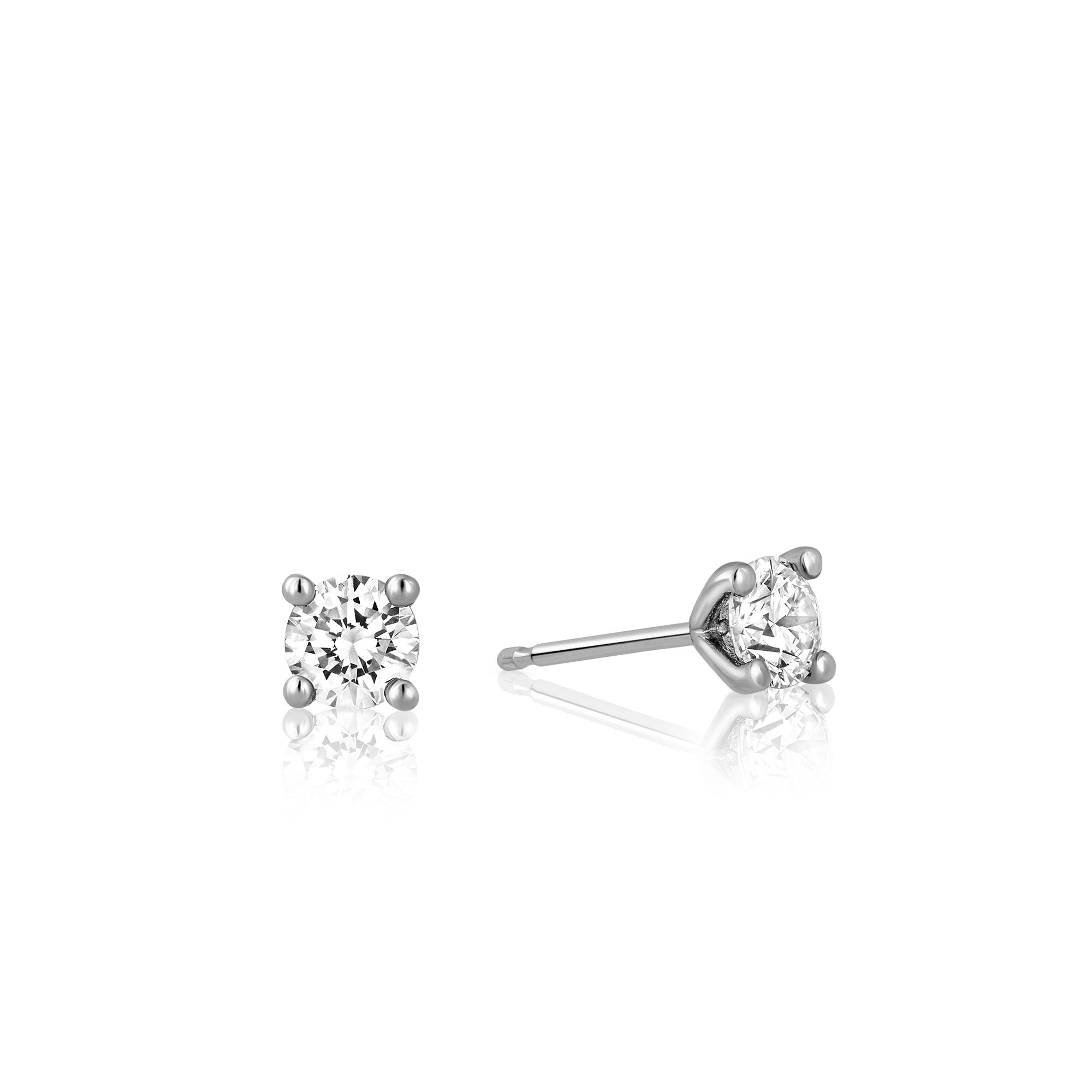Solitaire earrings, classic tight diamond earrings studded with laboratory diamonds, total weight 30 points