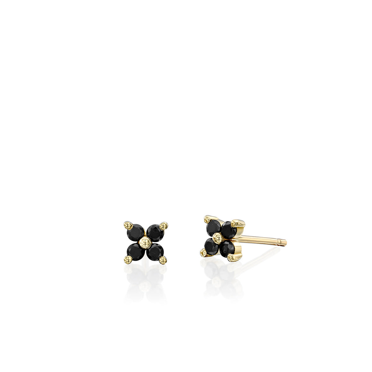 Tight gold earrings studded with 4 black diamonds (mini)