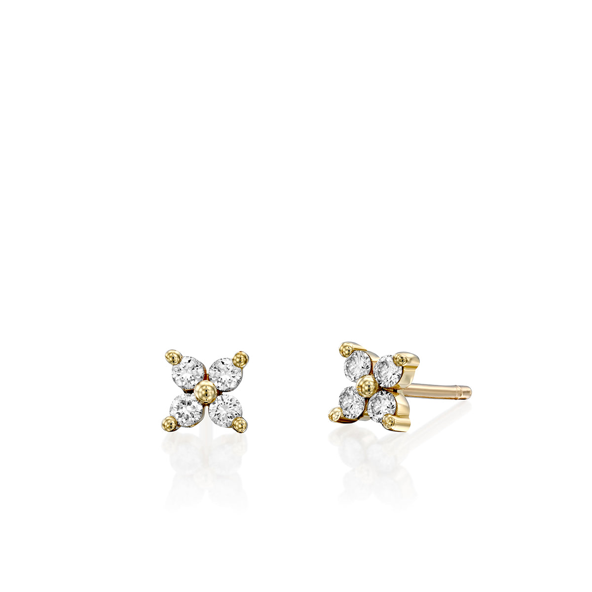 Tight gold earrings studded with 4 diamonds