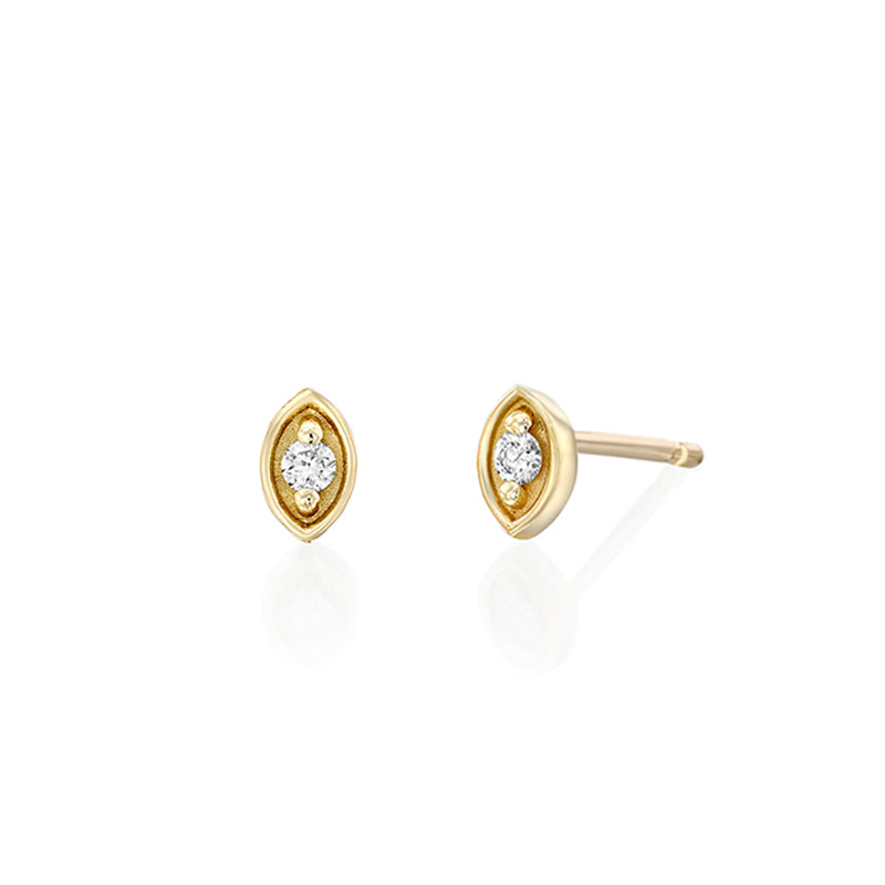 Small attached round diamond earrings in a marquise frame