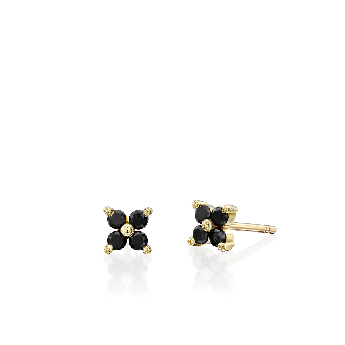 Tight gold earrings studded with 4 black diamonds