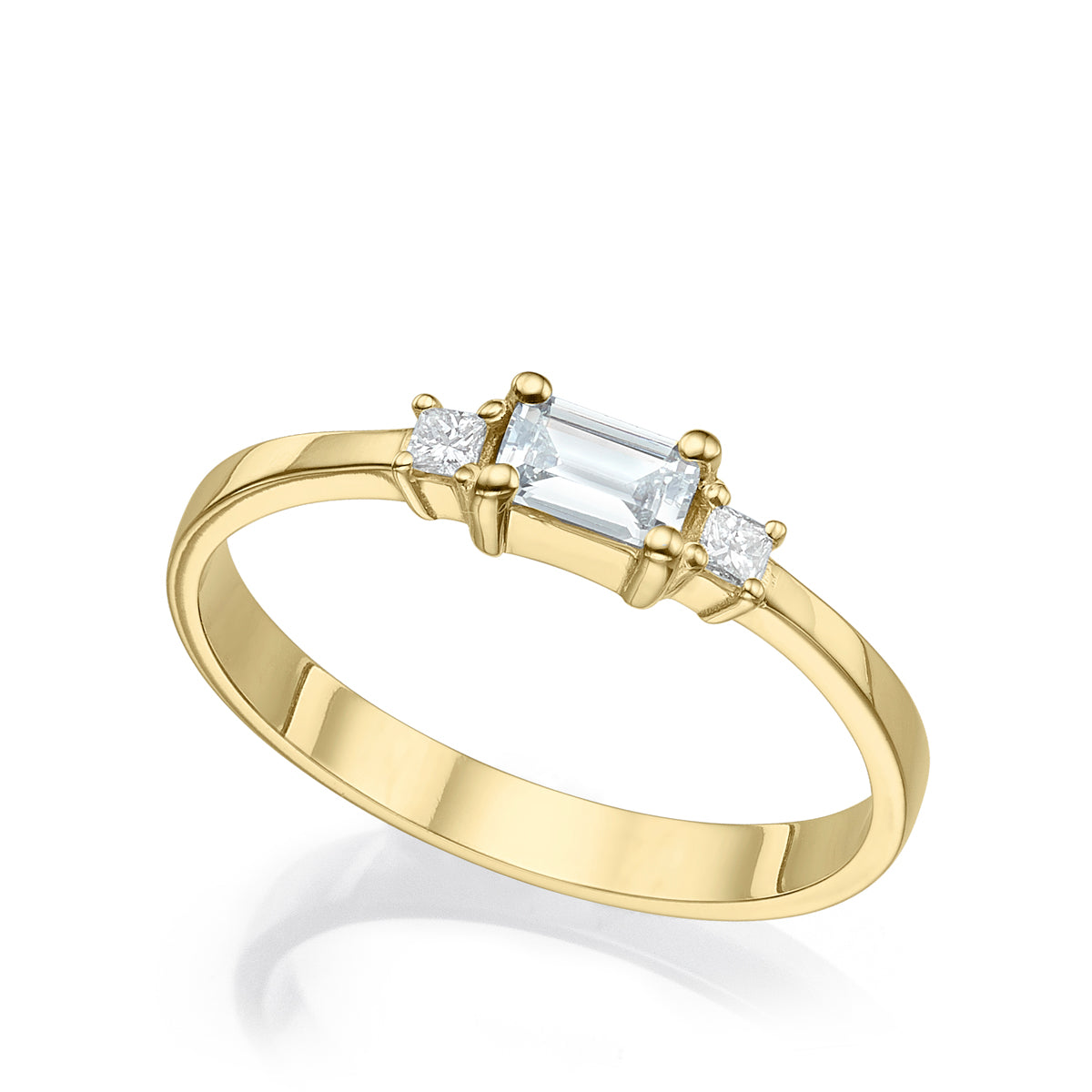 Emerald cut and princess cut diamond ring