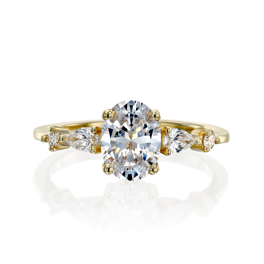 1.00 carat diamond ring combined with drop cut diamonds and round diamonds