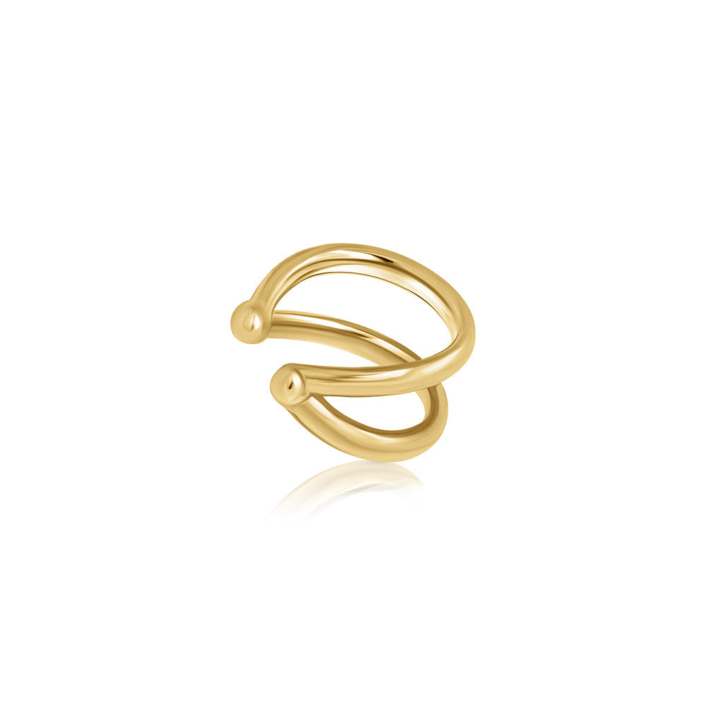 Double gold hoop earring, the helix without a hole