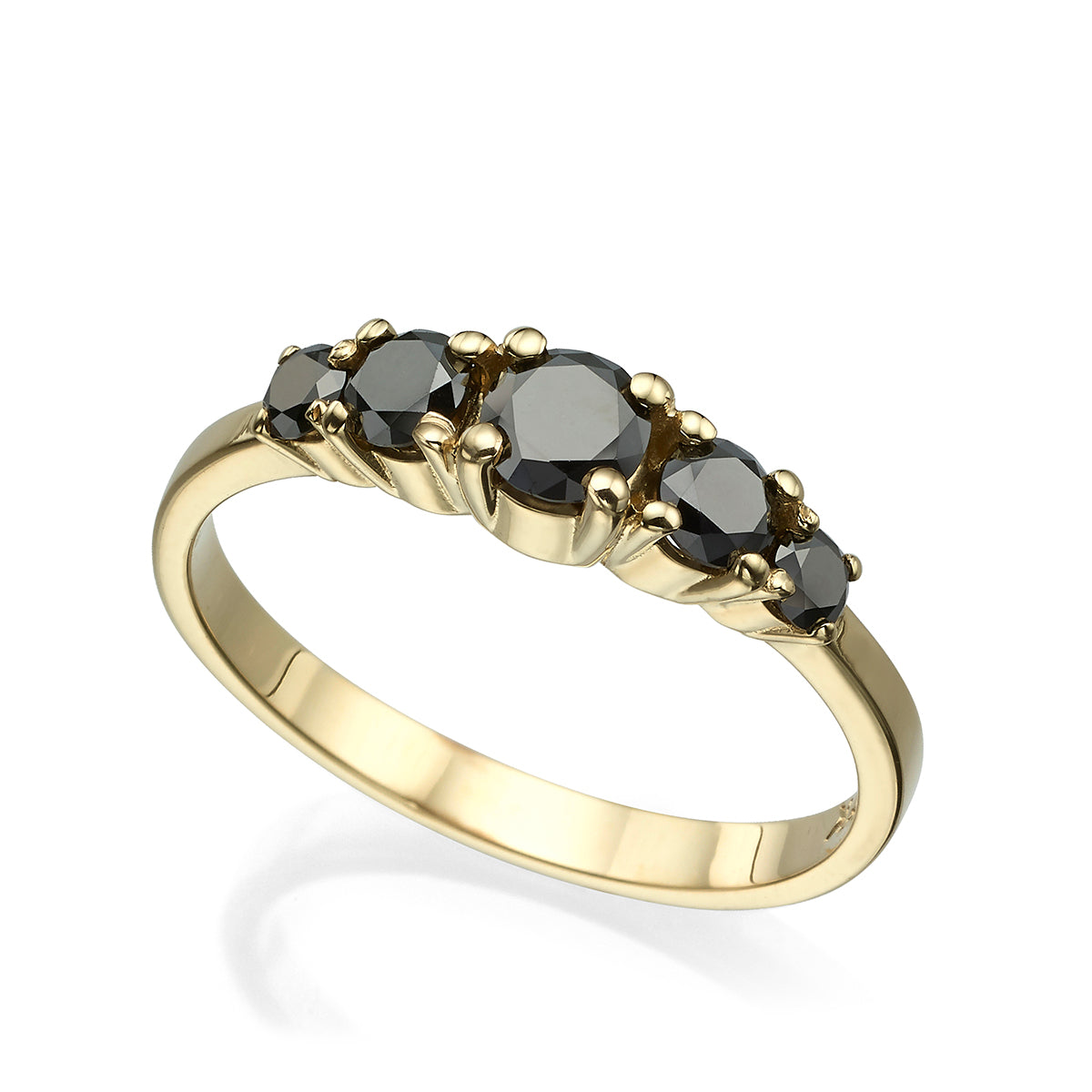 A gold ring set with 5 black diamonds, 80 points, inlaid with teeth