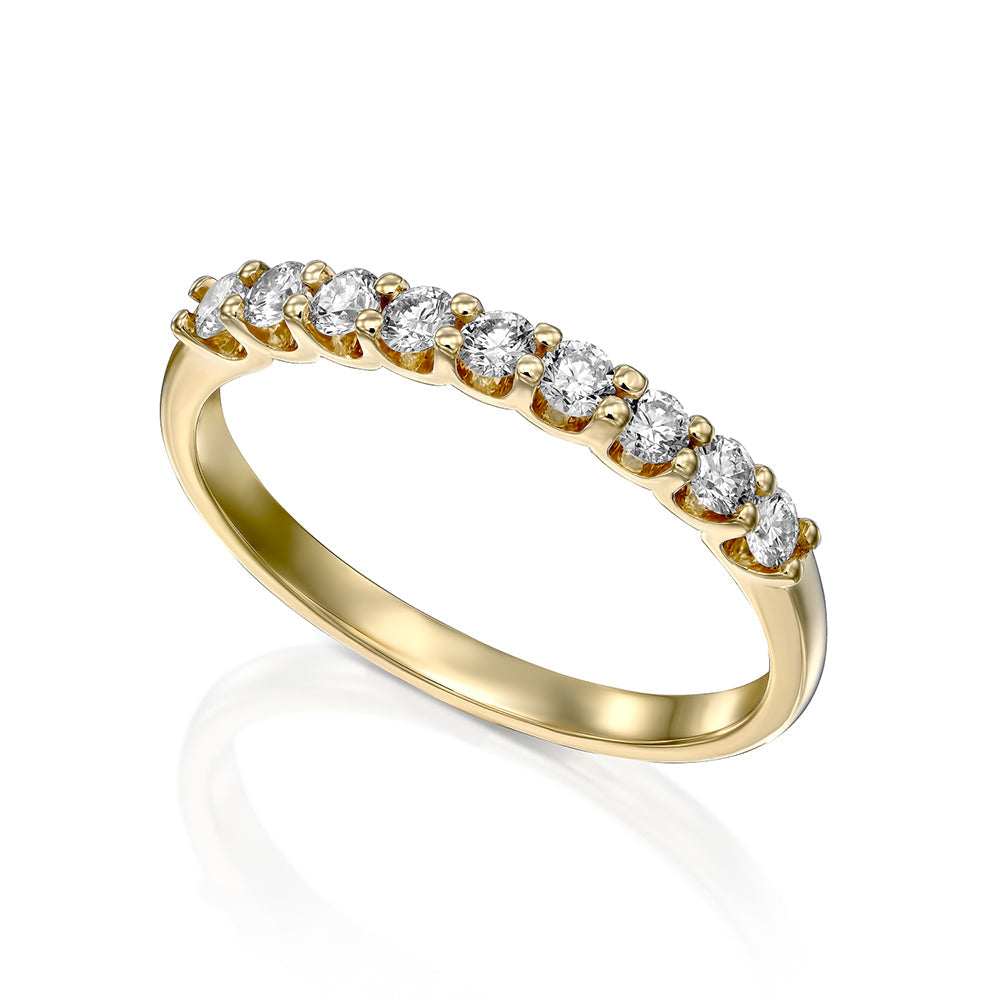 Gold ring with 9 diamonds weighing 5 points per diamond