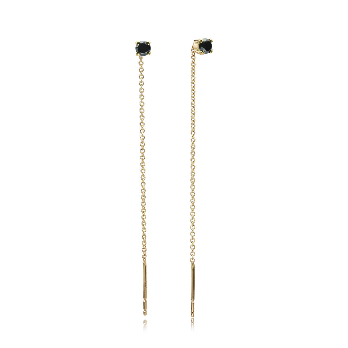 Gold chain earrings studded with 0.20ct black diamonds